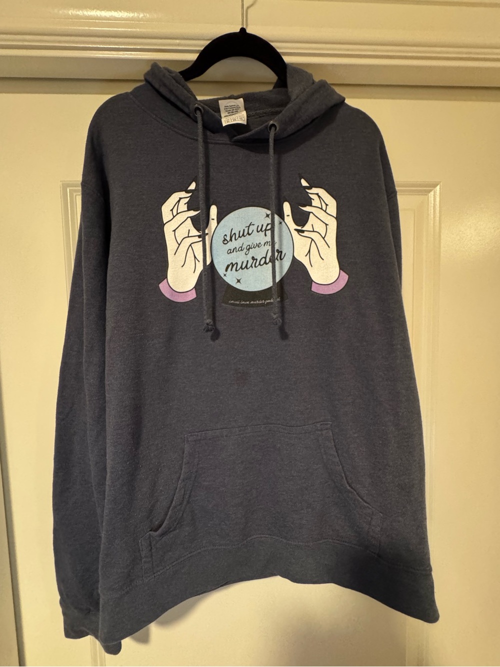 Small Town Murder Podcast Fleece Navy and Light Blue Graphic Hoodie XL